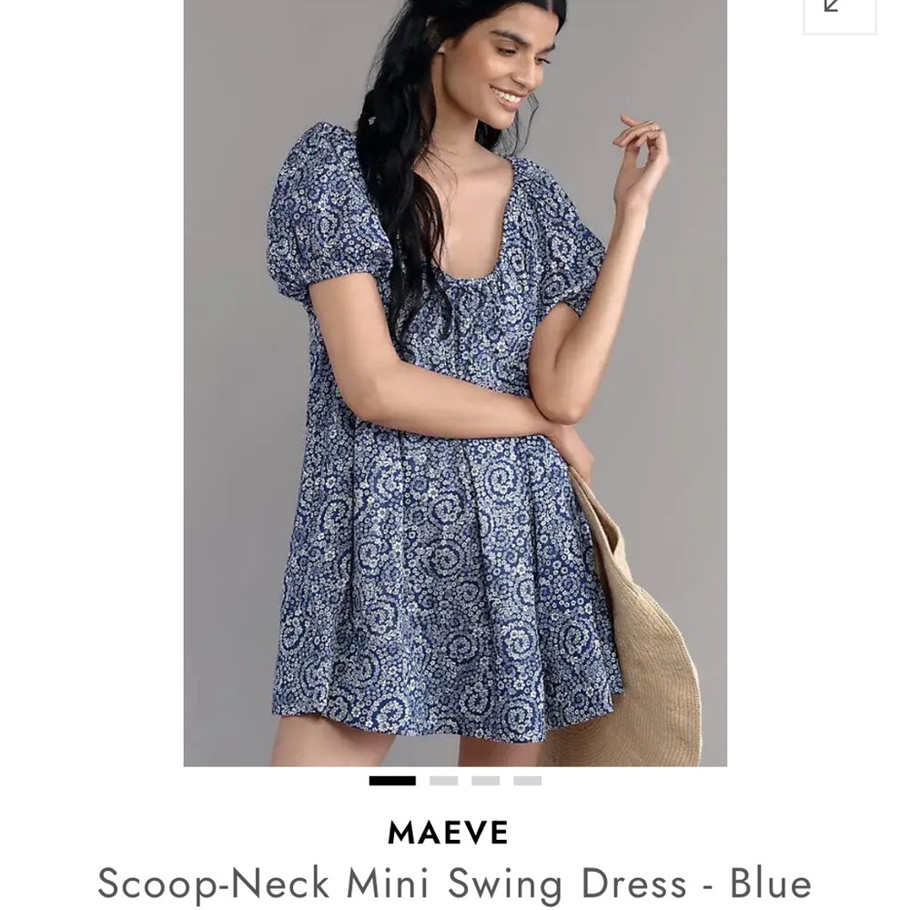 Maeve Blue Printed Scoop-Neck Mini Dress
